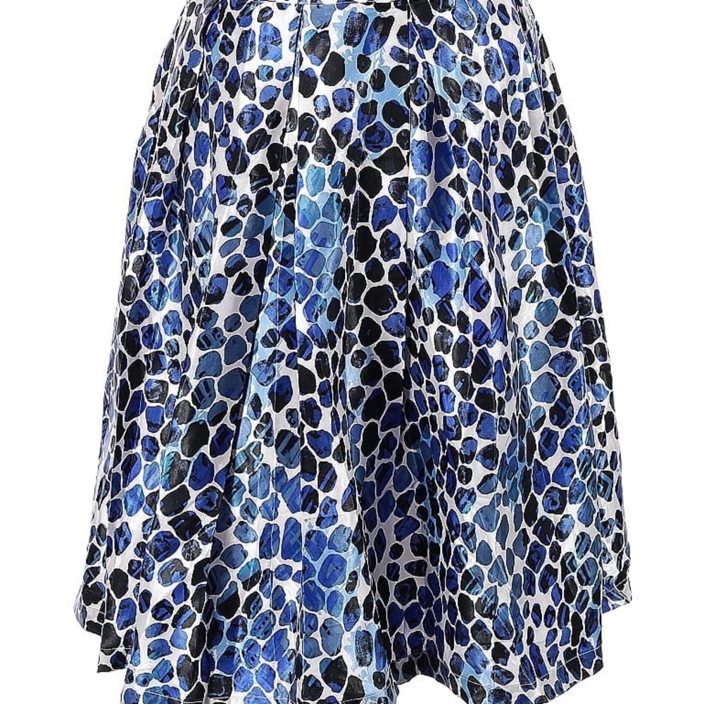 Ashley Stewart Vibrant Blue and Black Patterned Skater Skirt